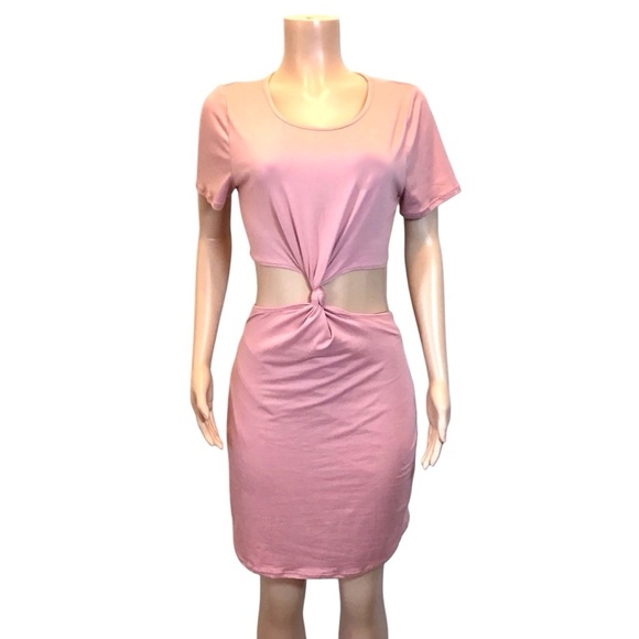 NWOT Pink Lily Light Mauve Short Sleeve Cut-Out Midriff Short T-Shirt Dress XL - Picture 1 of 5